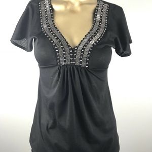 🌞Luv Luv Embellished Baby Doll V neck Top, XS